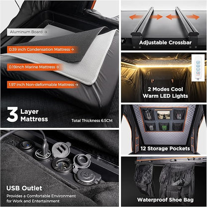 Naturnest Hard Shell Rooftop Tent for 2–3 Person Vehicles